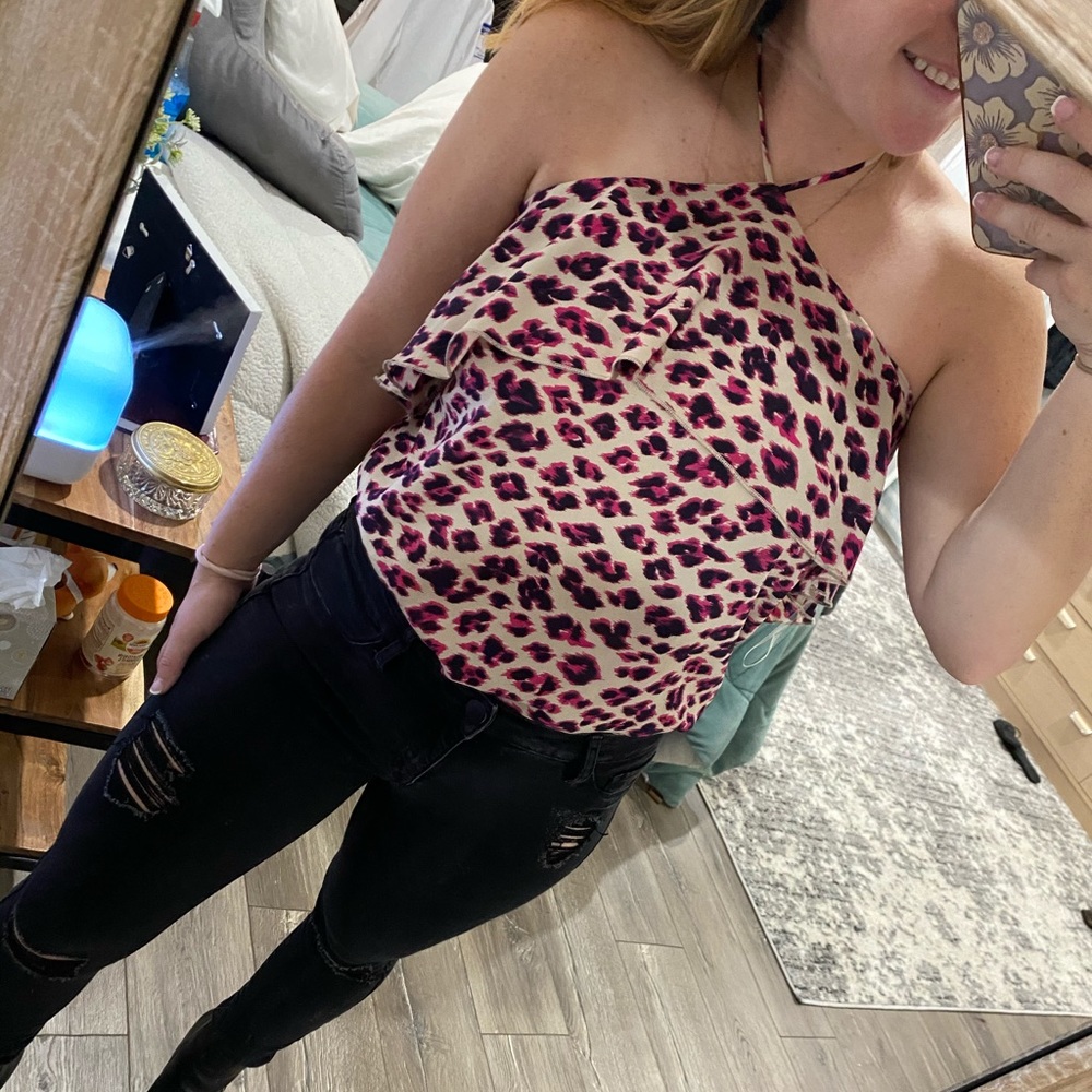 Pink and black cheetah print halter top